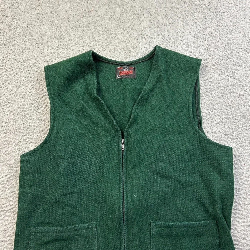 VTG Johnson Woolen Mills Mens Waistcoat Vest Green Wool Made in USA fits XS